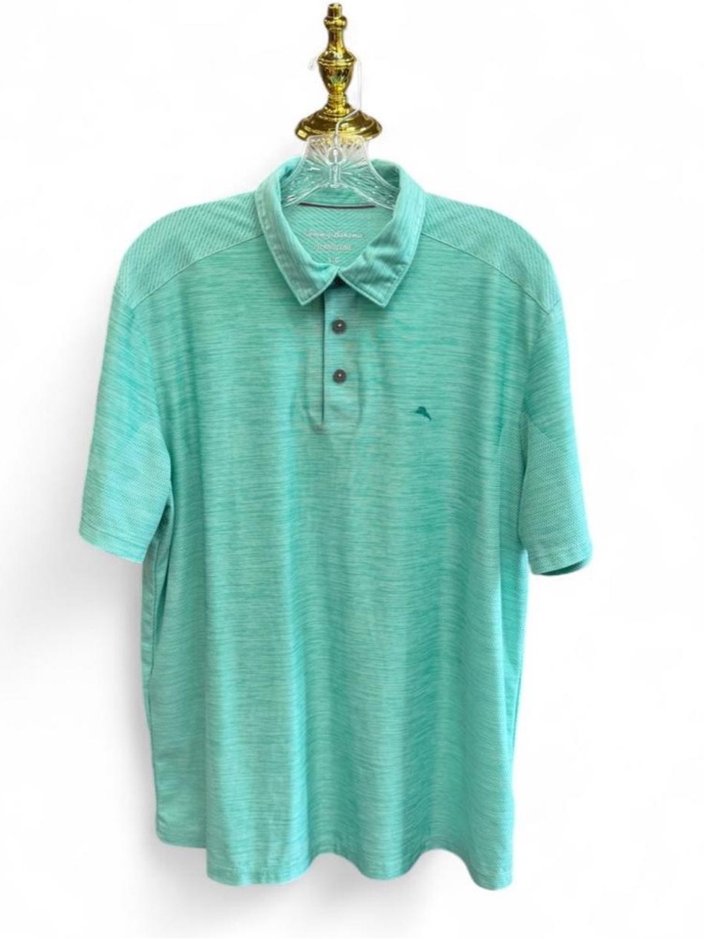 Tommy Bahama IslandZone Men's Large Mint Green Heathered Polo Shirt Golf Marlin